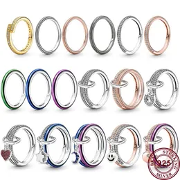 925 Silverkvinnor Fit Pandora Ring Original Heart Crown Fashion Rings Wheel of Destiny Color Drop Lime Me Combination Kvinna