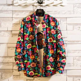Camicie casual maschile m-5xl plus size fiori di streetwear primaverili stampati a maniche lunghe autunnali per uomo girare il collare