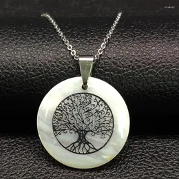 Pendant Necklaces Fashion Tree Of Life Shell Stainless Steel Chain Necklace For Women Silver Color Jewelry Collana Donna N1885S07