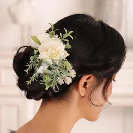 Kopfbedeckungen Boho Weiß Braut Haarkämme Rustikale Hochzeit Blumen Braut Grün Accessoires Ornamente