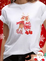 Camiseta feminina de camisetas de natal para mulheres tampas gráficas elks impressão 2023 camisa de neve aldult adolescente unissex