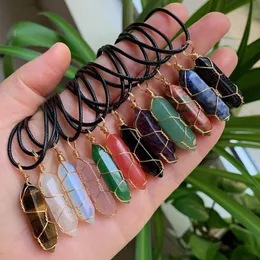 Natural Stone Crystal Necklace Wire Wrap Multicolor Quartz Purple Amethysts Bullet Point Hexagonal Pendulum Reiki Chakra pu chain necklaces