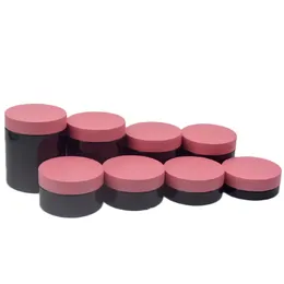 Глянцевая глянцевая черная крем -банка для упаковки бутылочки с розовым пластиковым крышкой Косметический контейнер Портативный пустой уход за кожей для лица.