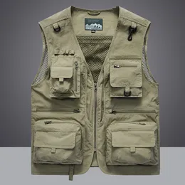 Men's Vests Summer Men Unloading Tactical Vest Coat Casual Men's Pographer Waistcoat Mesh Work Sleeveless Jacket Tools Pocket Vest 5XL 230329