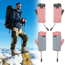 Sporthandschuhe USB-Heizung Fingerlos Doppelseitig beheizt Winterhalbfinger warm für Damen Herren Tippen Gaming