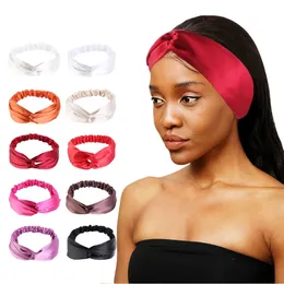 Silky Satin Twist Turban Pannband för kvinnor Tvätthuvud Wrap Headwrap Makeup Sport Yoga Head Band Girls Hair Accessories