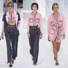 Tröjor cardigan tricote avec ceinture et col en v hour femmes marque de luxe longueur moyenne stil peignoir manteau a la mode veste