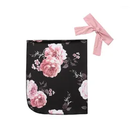 Neugeborenes Swaddle Blanket Baby Swaddling Floral Muslin Wrap Stirnband 2Pcs Outfits Cotton Infant Wrap1204k