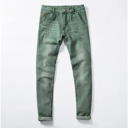 Mäns jeans ly mode män jeans smala passform elastiska pennbyxor khaki blå grön färg bomull varumärke klassiska jeans män mager jeans 230329