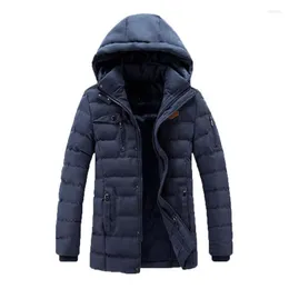 Men's Down Autumn Winter Keep Warm Coat Fashion Brief Pure Color Pocket Open A Hat Zipper Hooded Jacket Top Casual F#O11