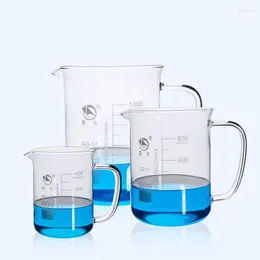 1pc/Lot Lab Comple Glass Beaker مع مقبض لقياس الكيمياء الأكوام الزجاجية