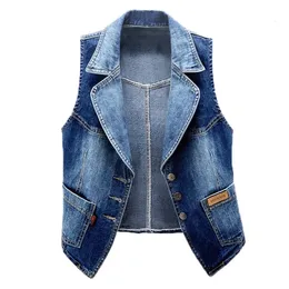 Women's Vests Denim Tank Top Women's Spring and Autumn Korean Fashion Button Sleeveless Chaleco Mujer Harajuku Pocket Jeans Women's Tank Top 230329