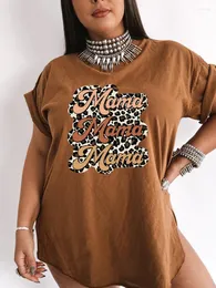 Koszulki damskie 2023 T-shirt z okazji Dnia Matki mama nadruk vintage boczny szczelinę Koszulka Koszulka Drop na ramię Lato luźne dziewczęta dziewczęta tee femme tops