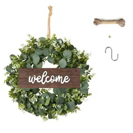 Decorative Flowers Wreaths Green Eucalyptus With Welcome Sign Artificial Spring Summer Greenery For Front Door Wall Decor P230310