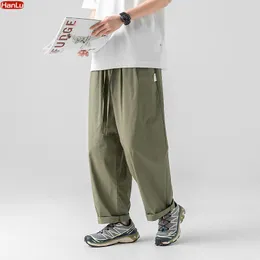 Men's Pants 2023 Spring Summer Wide For Mens Cotton Oversize Green Harem Fashion Pleat Design Baggy Joggers Sweatpants