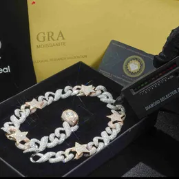 Designer Jewelry Hotsale Design Iced Out Vvs Moissanite Diamond Silver Cuban Link Chain Necklace Bracelet 15mm Hip Hop Men Women