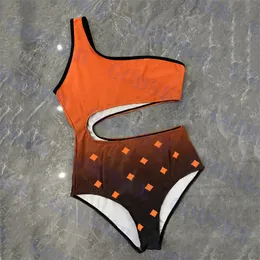 Roupa de banho laranja para senhora Jacquard marca de moda biquíni oco biquíni feminino de um ombro só bodysuit maiô