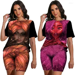 Kvinnors träningsdräkter Fashion African Girls Print Two Piece Set for Women Tracksuit Summer Female T-shirt/Shorts/Suit Trendy Streetwear