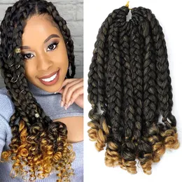 Synthetic Crochet Hair Short Bob Box Braid with Curly Ends 10Inch Omber Blonde Pre Stretched Box Braids for Women Kids