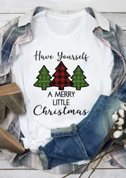 Women's T Shirts Female Kawaii Tee Ladies Xmas T-shirt Harajuku Merry Christmas Plaid Tree Printed Fashion Graphic Women Top Tshirt