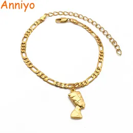 チャームブレスレットAnniyo Egyptian Queen Nefertiti Anklet for Women Gilrs Foot Chain Jewelry Gold Wholesale Jewellery African＃215106 230328