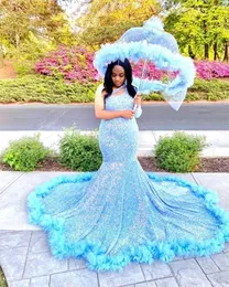 Sky Blue One One Counter Long Prom Dress for Black Girls Ruffles Celebrity Dresses Cut Out Birthday Party Dontrals Mermaid STALLAY 322