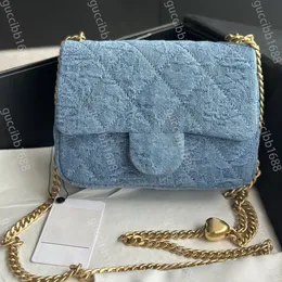 10A Mirror Quality Designer Heart Ball Chain Bag Mini Square Womens Blue Demin Handbag Classic Flap Quilted Purse Crossbody Shoulder Strap Box Bag With Gold Hardware