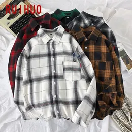 Camisas casuales para hombres RUIHUO Camisa a cuadros roja y negra de manga larga para hombres Camisas casuales de algodón Slim Fit Ropa para hombres Marca de moda M-3XL Primavera 230329