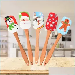 Cake Tools Cream Spata Christmas Wood Handle Nonstick Kitchen Fondant Sile Cooking Scraper Baking ESPATA WLY935 Drop Delivery Home DHMDG