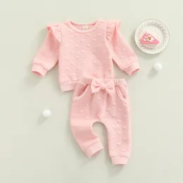 Kläderuppsättningar Setelan Anak Perempuan Anak Anak Hari Valentine Musim Semi Citgeett Baju Gugur Atasan Ruffle Lengan Panjang Warna Polos 0 24M 230328