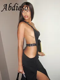 Повседневные платья Abdieso Black Backless Sexy Midi Party Women Y2K Streetwear Fashion 2023 Летнее асимметричное платье с одним плечом.