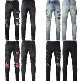 Jeans för män designerjeans skinny jeans Biker White Long Rip Rips Mode Slim Fit Rak Distressed Hole Motorcykel Manliga Stretch Denim Byxor