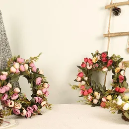 Dekorativa blommor Artificial Flower Rose Bud Vine Circle Decoration Wreath 40cm inomhus och utomhusanvänd bröllopshem dekorerad