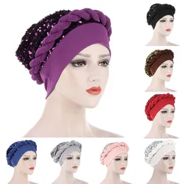 Beanies Beanie/Skull Caps Stylish Baotou Cap For Women Fashionable All-match Style Shiny Solid Color Nice-looking Sequin Braid Turban Hat