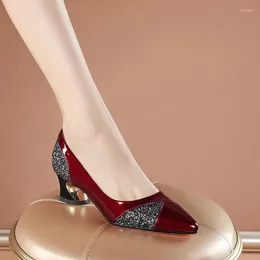 Dress Shoes Woman Pumps Elegant Medium Heel Women Fashion Shallow Pointed Toe Office Shoe Wedding Bride Loafers Footwear