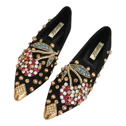 Damen Abendschuhe Niet Strass Kirsche Flache Loafer Spitz Zehen Causal Schuhe Große Größe 43