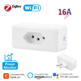 Sockets Enchufe inteligente Zigbee WiFi con Monitor de potencia enchufe con Control remoto por aplicacin Smart Life para Google Home y Alexa Tuya Brasil 16A Z0327