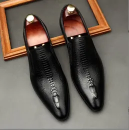 Mens Casamento Oxford Sapatos pretos azuis genuínos de couro genuíno de vestido plano Padrão crocodilo