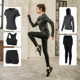 Running Sets Sporty 5Piece Running Set Women's Sportswear Yoga Tights Quick Dry Jogging Sportswear Fitness Running Sportswear 230329