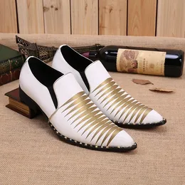 Formal white gold spiked slip on loafers pointed toe wedding party shoes male leather shoes lasts