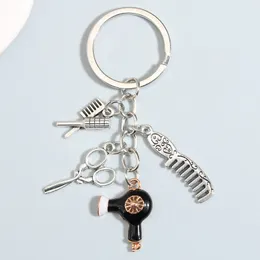 Hairdressing Keychain Comb Brush Hair Dryer Scissors Key Ring Haircut Key Chains Women Men DIY Handmade Jewelry Gifts