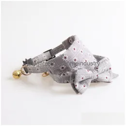 Dog Collars Leashes Pet Collar Triangle Scarf Bow Series Small Flower Saliva Towel With Bell Smalls And Medium Dogs Pu Material Dr Dhuem