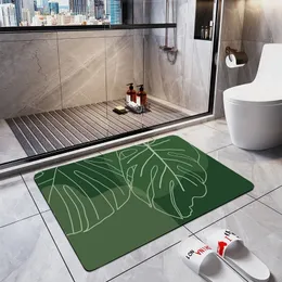 Carpet Green Leaf Carpet Absorbing Bathroom Floor Mat Tropical Plant Print Living Room Decorative Area Carpet 230329