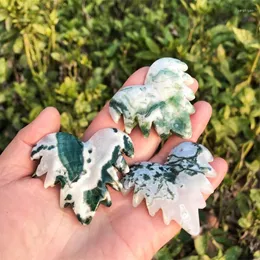 Dekorativa figurer 5.5 cm Nartural Moss Agate Leaf Crystal DIY Christmas Home Decoration Office Desktop Trinkets Handicrafts Tillbehör