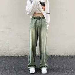 Kadınlar kot pantolon geniş bacak denim pantolonlar vintage yeşil kot pantolon kadın yaz Kore moda vibe stili y2k sokak giyim yüksek bel cep pantolon 230329