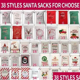 Julekorationer Santa Sacks Canvas Cotton Påsar Stora ekologiska tunga DString Gift Personlig Festival Party Drop Delivery Home DHH4A