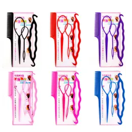 6 colori Magic Hair Braid Ponytail Creator Doppi ganci Strumenti per lo styling ad anello in plastica Clip per coda di cavallo Clip per capelli Twist Styling con pettini 4 pezzi / set