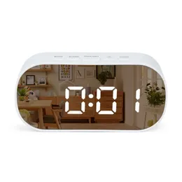 Klockor tillbehör andra multifunktion LED-väckarklocka spegel rund/oval digital snooze tabell bakgrundsbelysning tid temperatur display hem dec