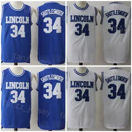 Lincoln Moive Basketball 34 Jesus Shuttlesworth Jersey College Big State حصل على التطريز الجامعي وخياطة فريق أبيض أزرق لعشاق الرياضة NCAA