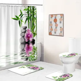 Pokrowce na toaletę Piękny kwiat bambusowy druk dekoracje domowe okładki łazienki Zestawy wodoodporne maty zasłony prysznicowej dywaniki dywaniki garnitury
